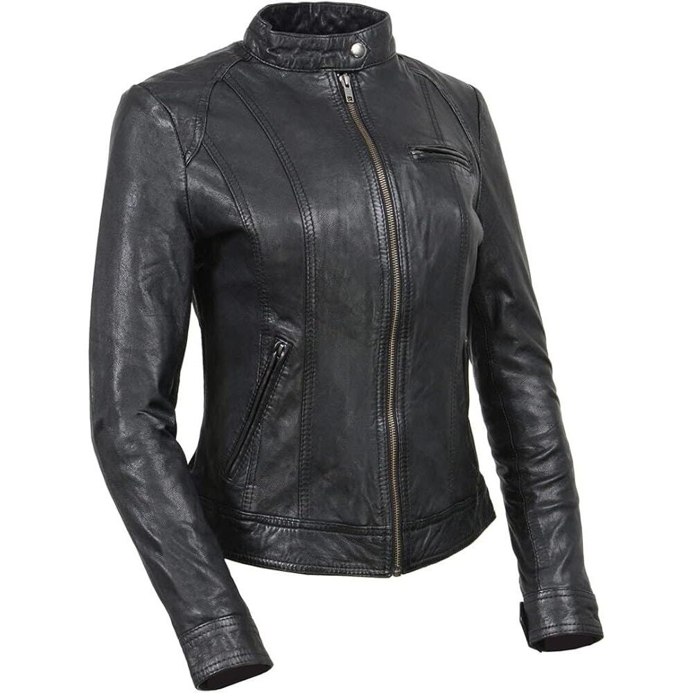 Milwaukee Motorcycle Co. Slim-Fit Black Leather Jacket with Stand Collar